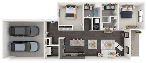 Floor plan for 2 beds, 2 baths, 1253 sqft